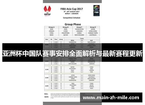 亚洲杯中国队赛事安排全面解析与最新赛程更新