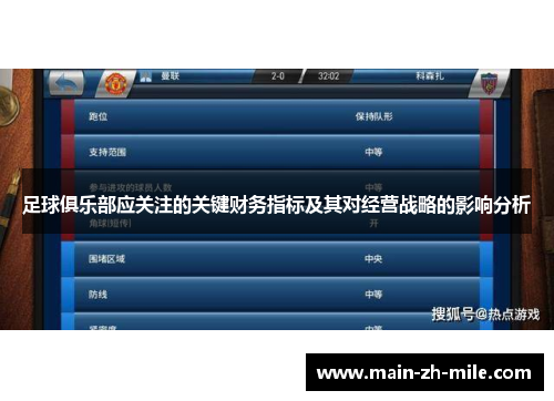 足球俱乐部应关注的关键财务指标及其对经营战略的影响分析 足球俱乐部应关注的关键财务指标及其对经营战略的影响分析