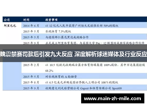 魏震禁赛罚款后引发九大反应 深度解析球迷媒体及行业反应